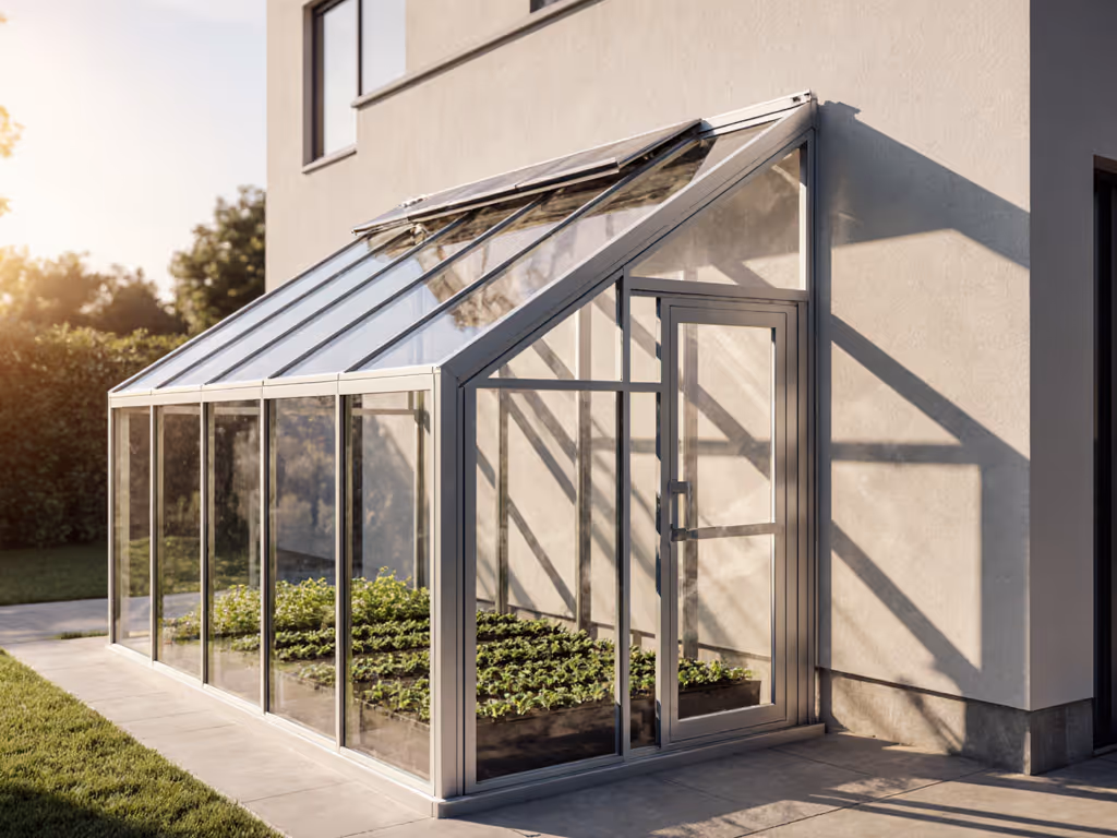 lean-to_greenhouse_attached_to_house_wall_aluminum_frame