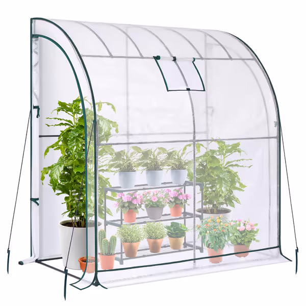 Ohuhu Portable Lean-to Greenhouse with 3-Tier Shelves